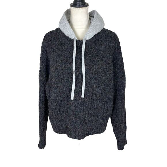 Aerie Offline Ribbed Knit Hooded Knit Sweater Charcoal Heather Gray Size Large - Picture 5 of 11
